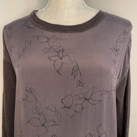 Poetry Silk Floral Panel Merino Wool Long Sleeve Plum Shift Dress Women's Size 8 - Picture 6 of 16